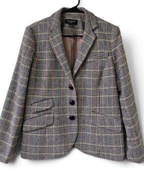 Talbots Wool Blend Blazer Fall Plaid Elbow Patches Size 10P